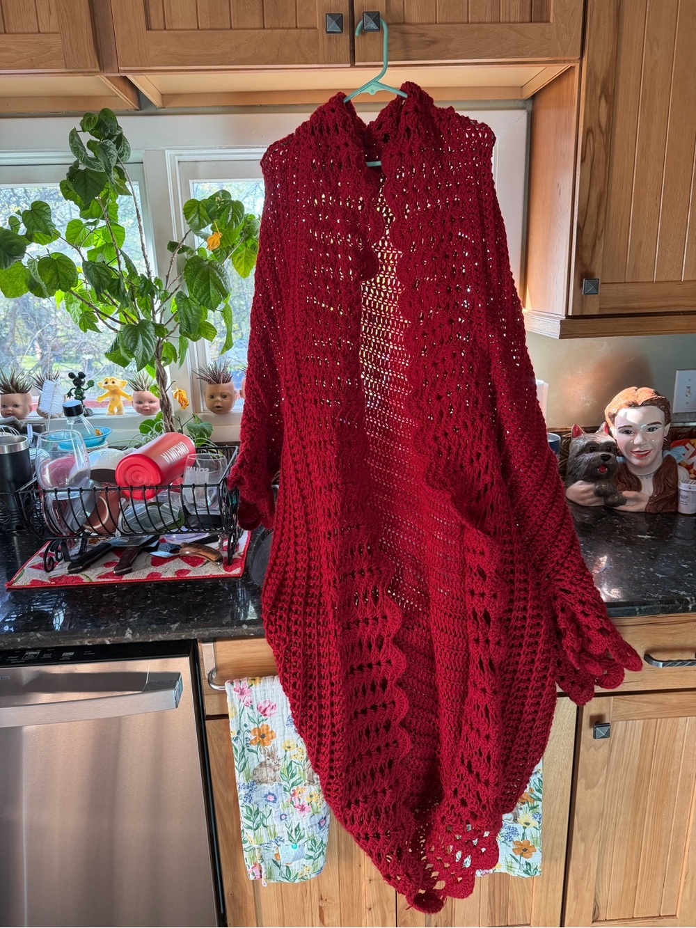 Hand crocheted Red Open-Knit Women’s Sweater Cardigan